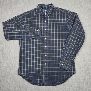 Polo Ralph Lauren Mens M Blue Yellow Plaid Long Sleeve Flannel Shirt Classic Fit
